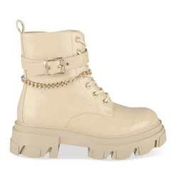 Bottines Rangers BEIGE Fille Motif Chaîne Lacets