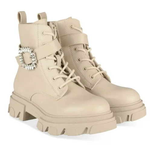 Bottines Rangers BEIGE Fille Motif Paillettes Lacets