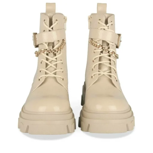 Bottines Rangers BEIGE Fille Motif Chaîne Lacets