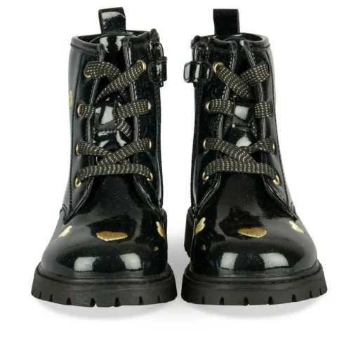 Bottines Rangers BLEU Fille Motif Coeurs Lacets