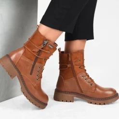 Bottines Rangers COGNAC Femme Motif Uni Lacets