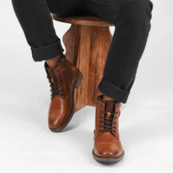 Bottines Rangers COGNAC Homme CUIR Motif Uni Lacets