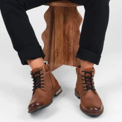 Bottines Rangers COGNAC Homme CUIR Motif Uni Lacets