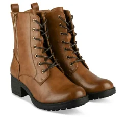 Bottines Rangers MARRON Fille Motif Uni Lacets