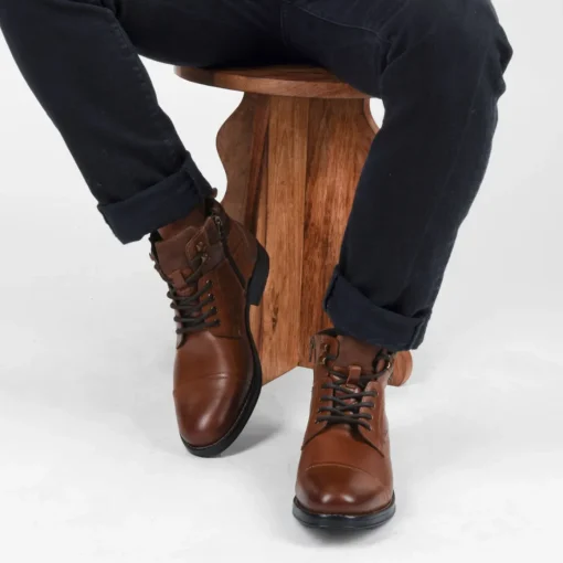 Bottines Rangers MARRON Homme CUIR Motif Uni Lacets