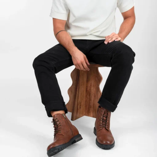 Bottines Rangers MARRON Homme Motif Uni Lacets