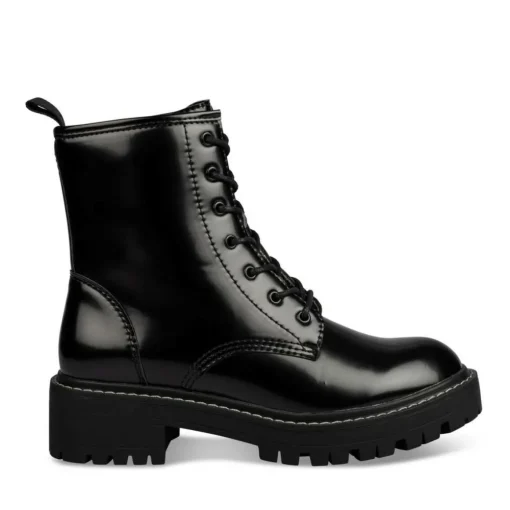 Bottines Rangers NOIR Femme Motif Vernis Lacets