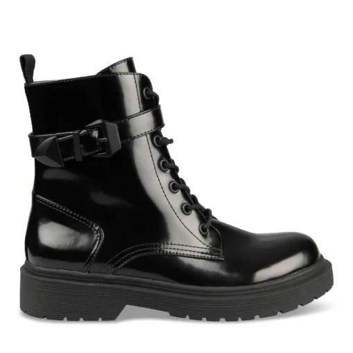 Bottines Rangers NOIR Femme Motif Vernis Fermeture éclair