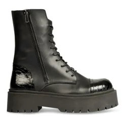 Bottines Rangers NOIR Femme CUIR Motif Uni Fermeture éclair