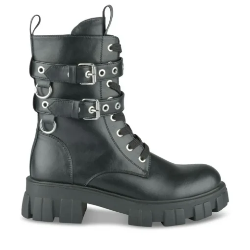 Bottines Rangers NOIR Femme Motif Uni Lacets