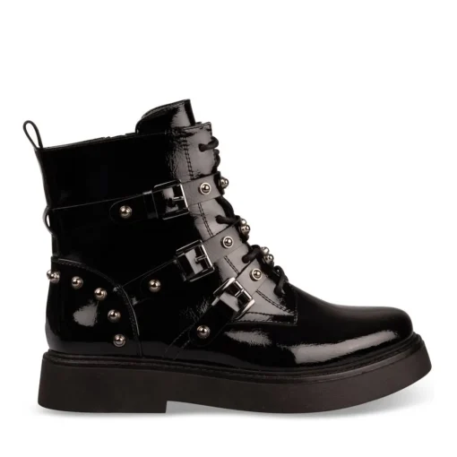 Bottines Rangers NOIR Femme Motif Clouté Fermeture éclair