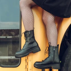 Bottines Rangers NOIR Femme Motif Uni Fermeture éclair