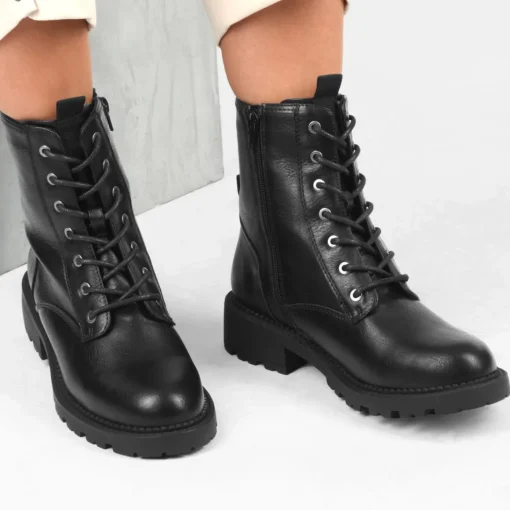 Bottines Rangers NOIR Femme Motif Uni Lacets
