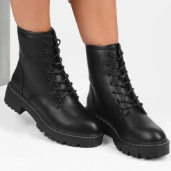 Bottines Rangers NOIR Femme Motif Uni Lacets