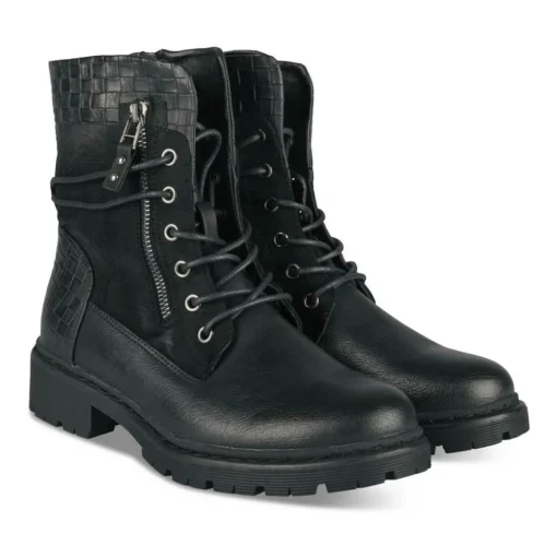 Bottines Rangers NOIR Femme Motif Animal Lacets