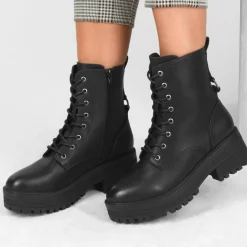 Bottines Rangers NOIR Femme Motif Uni Lacets