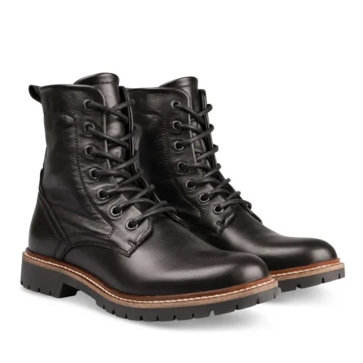 Bottines Rangers NOIR Femme CUIR Motif Uni Lacets