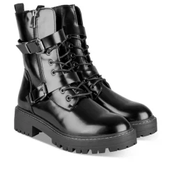 Bottines Rangers NOIR Femme Motif Uni Fermeture éclair