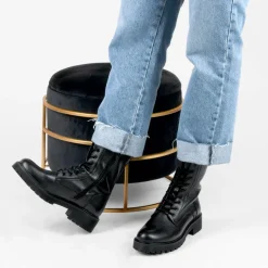 Bottines Rangers NOIR Femme CUIR Motif Uni Lacets