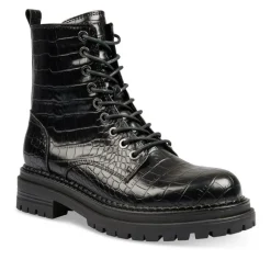 Bottines Rangers NOIR Femme Motif Animal Lacets