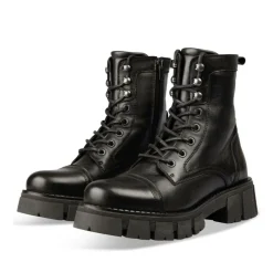 Bottines Rangers NOIR Femme CUIR Motif Uni Lacets