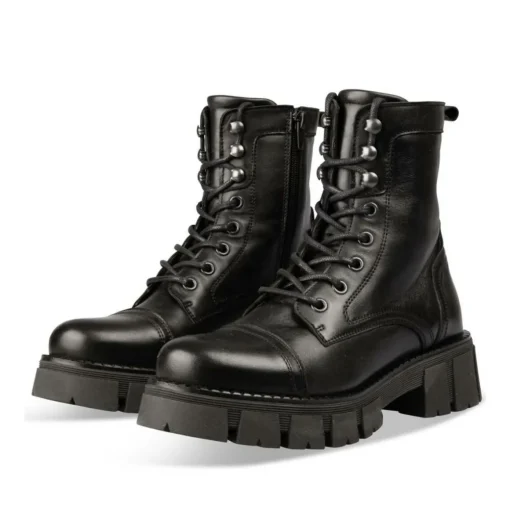 Bottines Rangers NOIR Femme CUIR Motif Uni Lacets