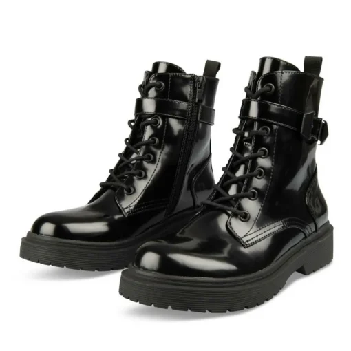 Bottines Rangers NOIR Femme Motif Vernis Fermeture éclair