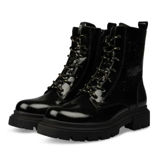 Bottines Rangers NOIR Femme Motif Vernis Fermeture éclair