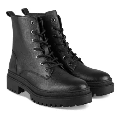 Bottines Rangers NOIR Femme CUIR Motif Uni Elastique