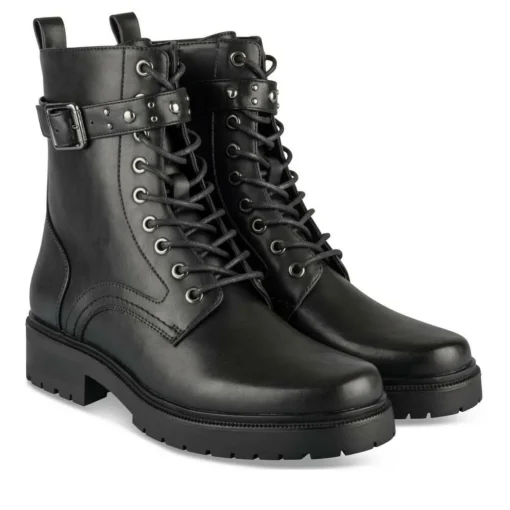 Bottines Rangers NOIR Femme Motif Clouté Lacets