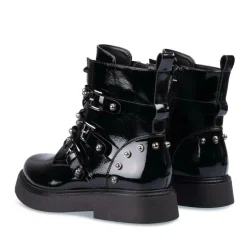Bottines Rangers NOIR Femme Motif Clouté Fermeture éclair