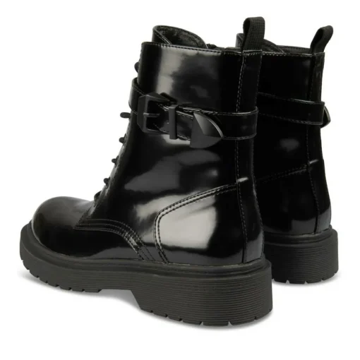 Bottines Rangers NOIR Femme Motif Vernis Fermeture éclair