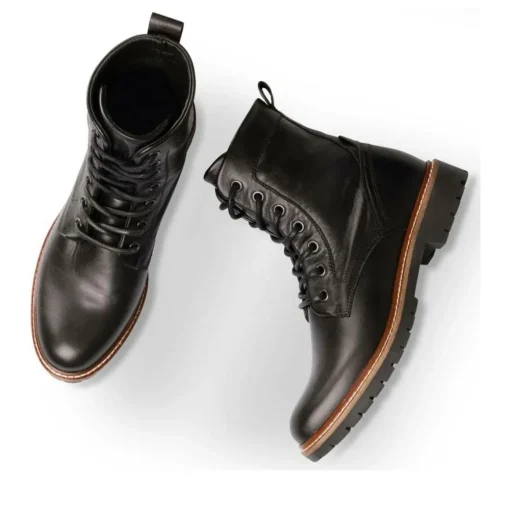 Bottines Rangers NOIR Femme CUIR Motif Uni Lacets