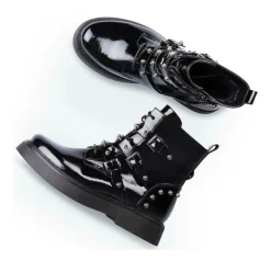 Bottines Rangers NOIR Femme Motif Clouté Fermeture éclair