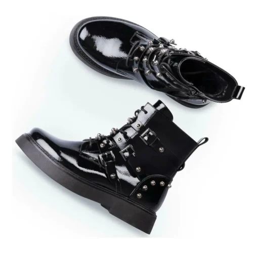 Bottines Rangers NOIR Femme Motif Clouté Fermeture éclair