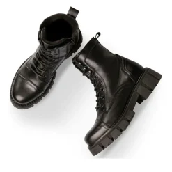 Bottines Rangers NOIR Femme CUIR Motif Uni Lacets