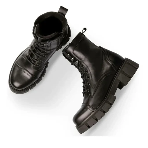 Bottines Rangers NOIR Femme CUIR Motif Uni Lacets
