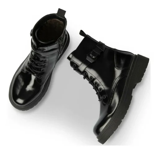 Bottines Rangers NOIR Femme Motif Vernis Fermeture éclair