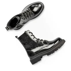 Bottines Rangers NOIR Femme Motif Vernis Fermeture éclair
