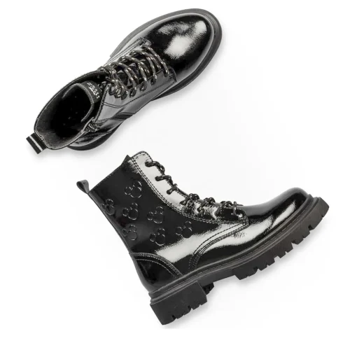 Bottines Rangers NOIR Femme Motif Vernis Fermeture éclair