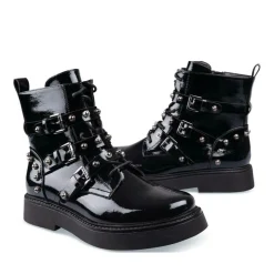 Bottines Rangers NOIR Femme Motif Clouté Fermeture éclair