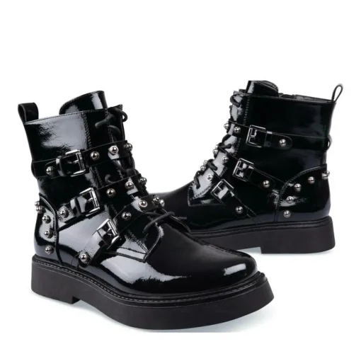 Bottines Rangers NOIR Femme Motif Clouté Fermeture éclair