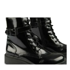 Bottines Rangers NOIR Femme Motif Vernis Fermeture éclair