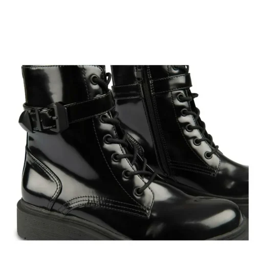 Bottines Rangers NOIR Femme Motif Vernis Fermeture éclair