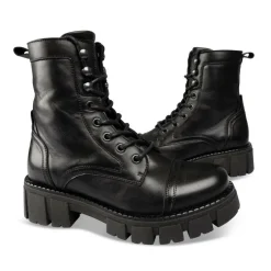 Bottines Rangers NOIR Femme CUIR Motif Uni Lacets
