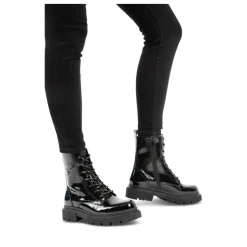 Bottines Rangers NOIR Femme Motif Vernis Fermeture éclair