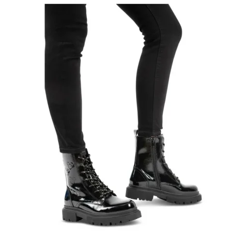 Bottines Rangers NOIR Femme Motif Vernis Fermeture éclair