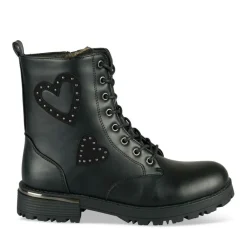 Bottines Rangers NOIR Fille Motif Coeurs Lacets