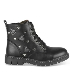Bottines Rangers NOIR Fille Motif Coeurs Lacets