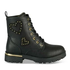 Bottines Rangers NOIR Fille Motif Coeurs Lacets